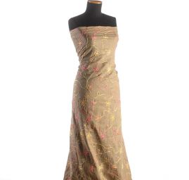 Len s květinovou výšivkou duhových barev/khaki