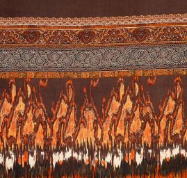 Manšestr pružný jemný s ornamenty hnědooranžový