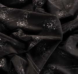 Pružný manšestr černý výšivka flitry