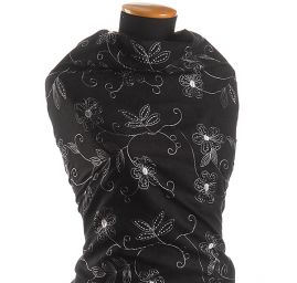 Imitace jelenice černé barvy s výšivkou