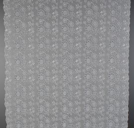 Pružná krajka sametová výšivka na tylu květy světle šedá