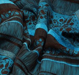 Krešovaný taft  žakárový vzor modrá/tm.hnědá