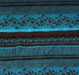 Krešovaný taft  žakárový vzor modrá/tm.hnědá