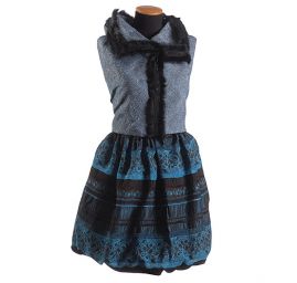 Krešovaný taft  žakárový vzor modrá/tm.hnědá