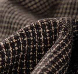 Látka na kostým vlna směs vzor kostky hnědá/béžová