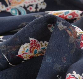 Šifon viskozový květinový vzor modrý