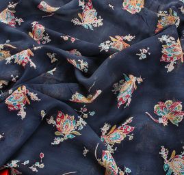 Šifon viskozový květinový vzor modrý