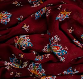 Šifon viskozový květinový vzor vínový