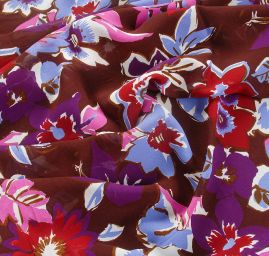 Šifon viskozový vzor velkých květů hnědý