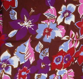 Šifon viskozový vzor velkých květů hnědý