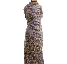 Brokát žakárová látka květy fialovožlutá