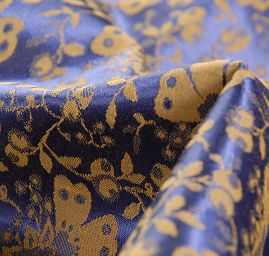 Brokát žakárová látka květy fialovožlutá