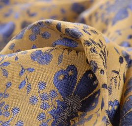 Brokát žakárová látka květy fialovožlutá