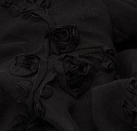 Šifon vzor stužkových růží černá