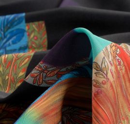 Mikado tkanina tisk květy/geometrický vzor