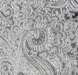 Brokát lamé paisley motiv černostříbrný