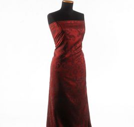 Žakárová látka imitace hedvábí ornament vínová