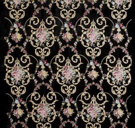 Samet s barokní květinovou výšivkou černý