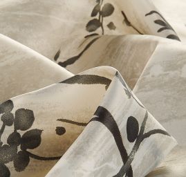 Organza tisk květinový vzor šedozelená