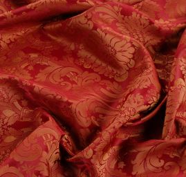 Žakárová látka květinový vzor vinovozlatá