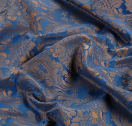 Žakárová látka květinový vzor modrozlatá
