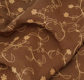 Len vyšívaný hnědý/krémová výšivka
