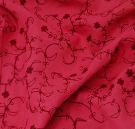 Len vyšívaný starorůžový/vínová výšivka