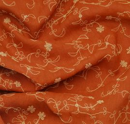 Len vyšívaný skořicový/krémová výšivka