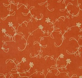 Len vyšívaný skořicový/krémová výšivka