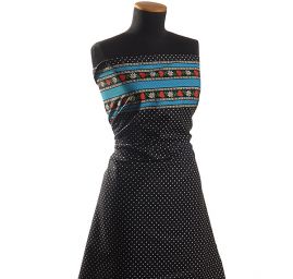 Bavlněná látka vzor puntík/květy černá II.jakost