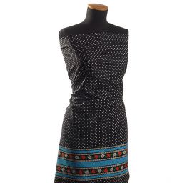 Bavlněná látka vzor puntík/květy černá II.jakost