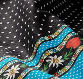 Bavlněná látka vzor puntík/květy černá II.jakost