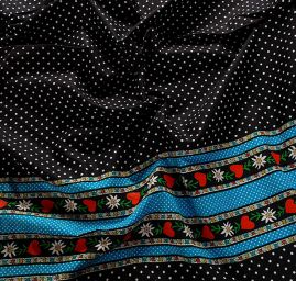 Bavlněná látka vzor puntík/květy černá II.jakost