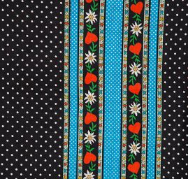 Bavlněná látka vzor puntík/květy černá II.jakost