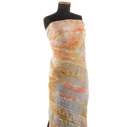 Šifon plise krajková aplikace s batikou pastel oranžový