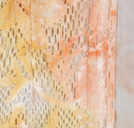 Šifon plise krajková aplikace s batikou pastel oranžový