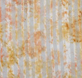 Šifon plise krajková aplikace s batikou pastel oranžový