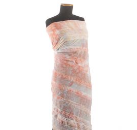 Šifon plise krajková aplikace s batikou pastel růžový