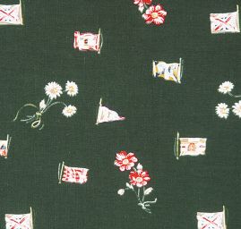 Bavlněná látka vzor praporky/květy zelená