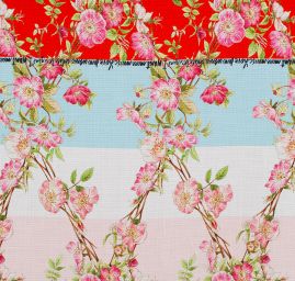 Viskozová šatová látka imitace hedvábá květy/pruhy