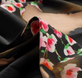 Bavlněný úplet květy černý