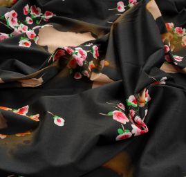 Bavlněný úplet květy černý