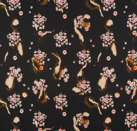 Bavlněný úplet květy černý