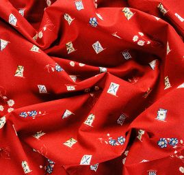 Bavlněná látka vzor praporky/květy červená
