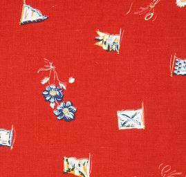 Bavlněná látka vzor praporky/květy červená