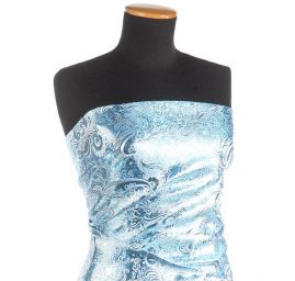 Brokát lamé paisley motiv tyrkysovostříbrný