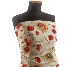 Dekorační látka se vzorem vlčích máků a slunečnic