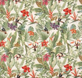 Dekorační látka se vzorem tropických květů a tukana