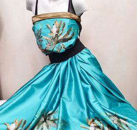 Satén originální tisk Marlen tyrkysový-bordura