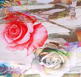 Satén vzor růží na mramoru červená/khaki   